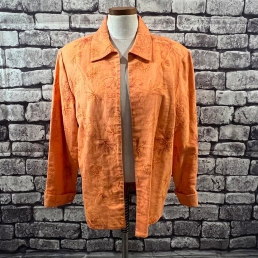 Coldwater Creek Orange No Close Jacket W/ Decorative Embroidery Size L
